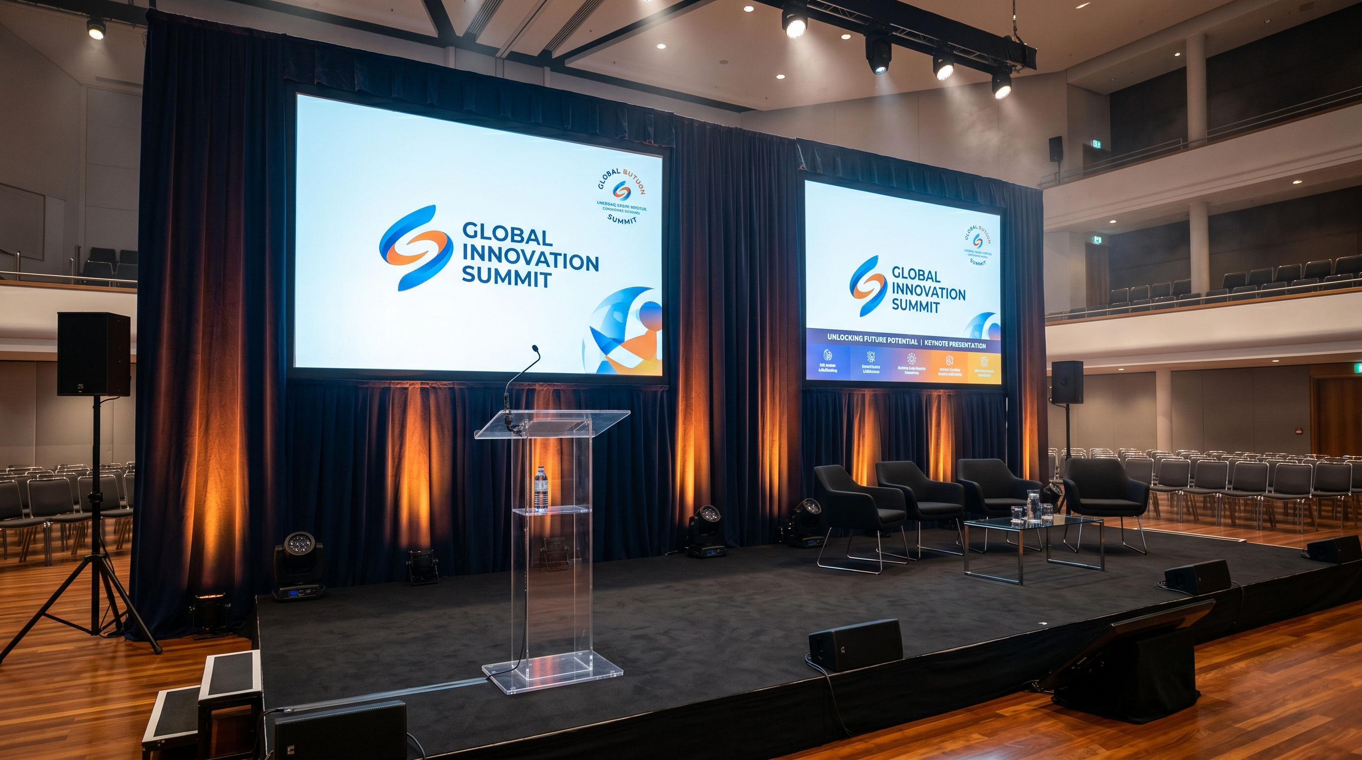 Dual screen setup at corporate conference — AV Vikings Miami